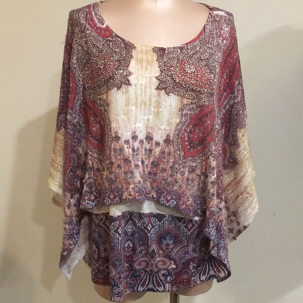 Reba Mcentire Sweater Blouse W Chrystal Decor size XL Like NEW Butterfly Sleeves